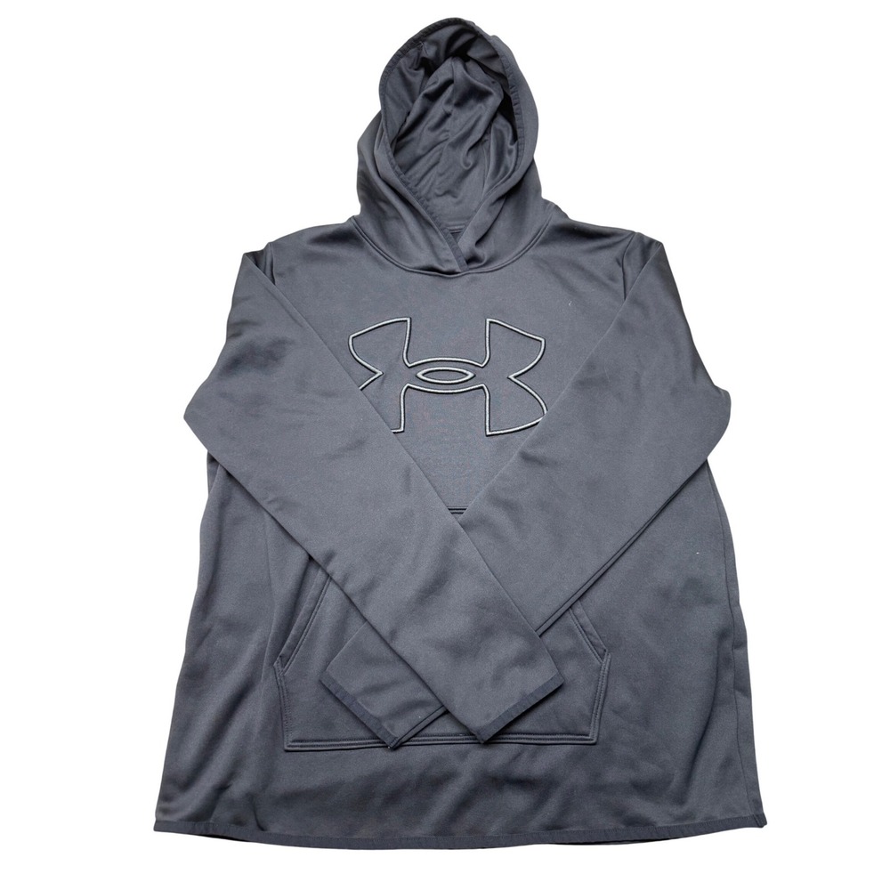 Under Armour Storm Mens Large Gray Big Logo Pullover Hoodie Loose Fit